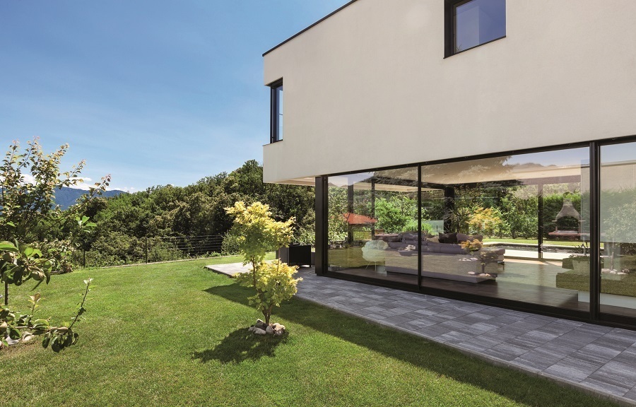 Modern villa, outdoor, view from the garden